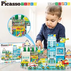 Picasso Magnetic 3D Metro City Set with 8 Vehicles 50pieces