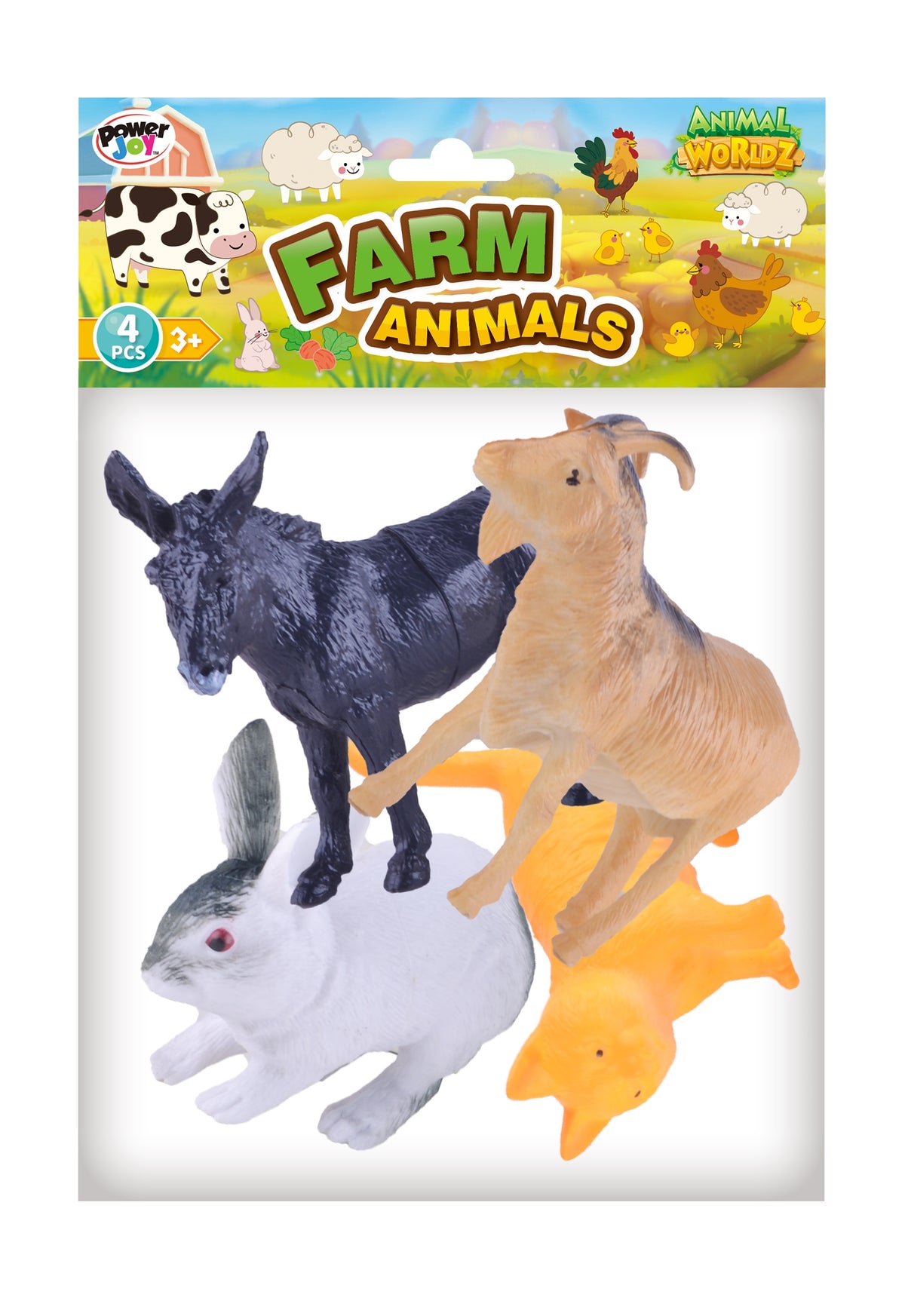 Power Joy Animal Worldz Farm Animal  6 Inches 4-Pieces