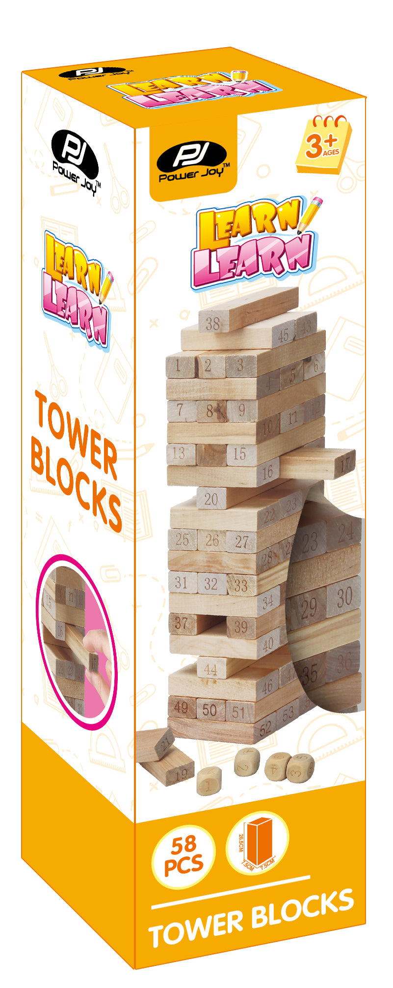 Power Joy Wooden Tower Blocks 54-Pieces (4-Dices)