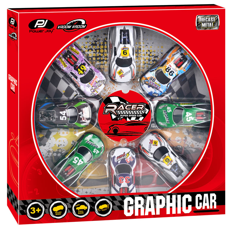 Power Joy Vroom Vroom 1:64 Graphic Pull-Back Toy Car for Kids