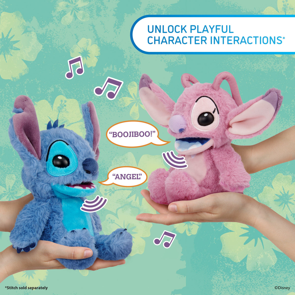 Disney Stitch Angel RealFX Palm Puppet Interactive Talking Plush Toy with Sounds & Animated Mouth