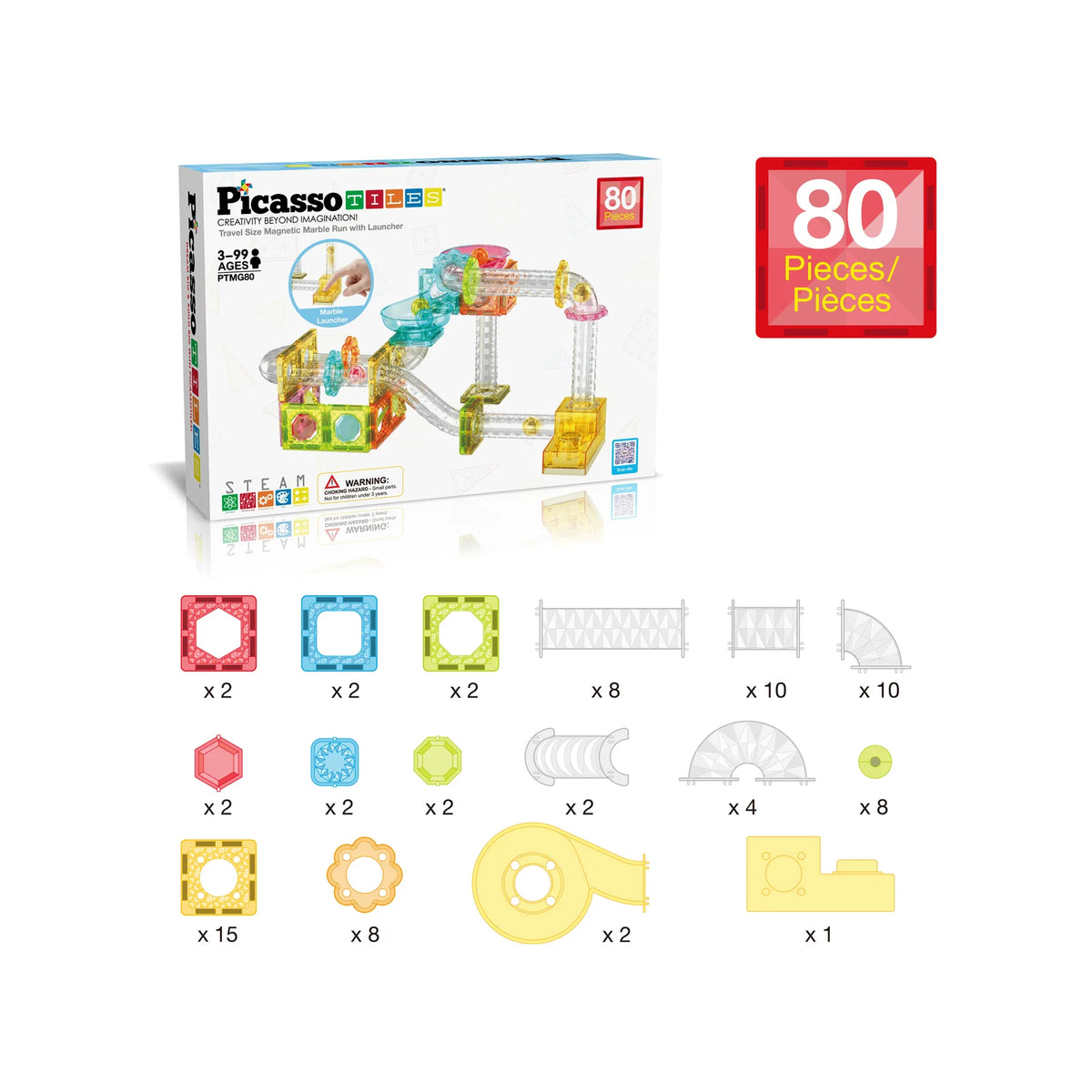 Picasso Magnetic Marble Run with Launcher 80-Pieces