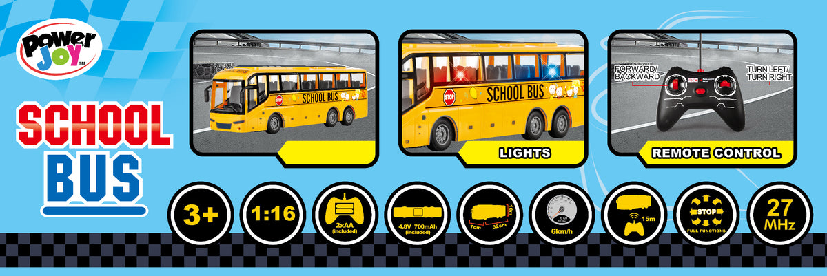 Power Joy RC School Bus with Lights Remote Control Toy Bus for Kids